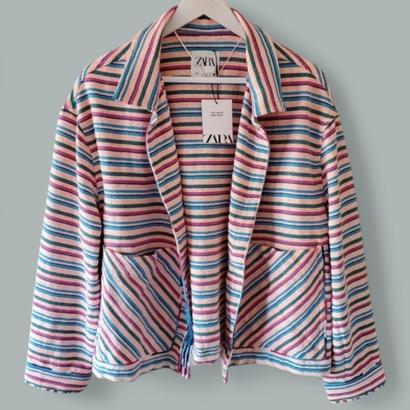 NWT Zara L Lagenlook Boho Hippie  Rainbow Neon Striped Oversized Leslie Shirt - Picture 15 of 15